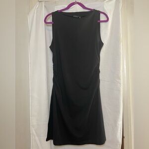 NWOT ASOS DESIGN Bengaline High Neckline Sleeveless Mini Ruch Black Dress Size 8